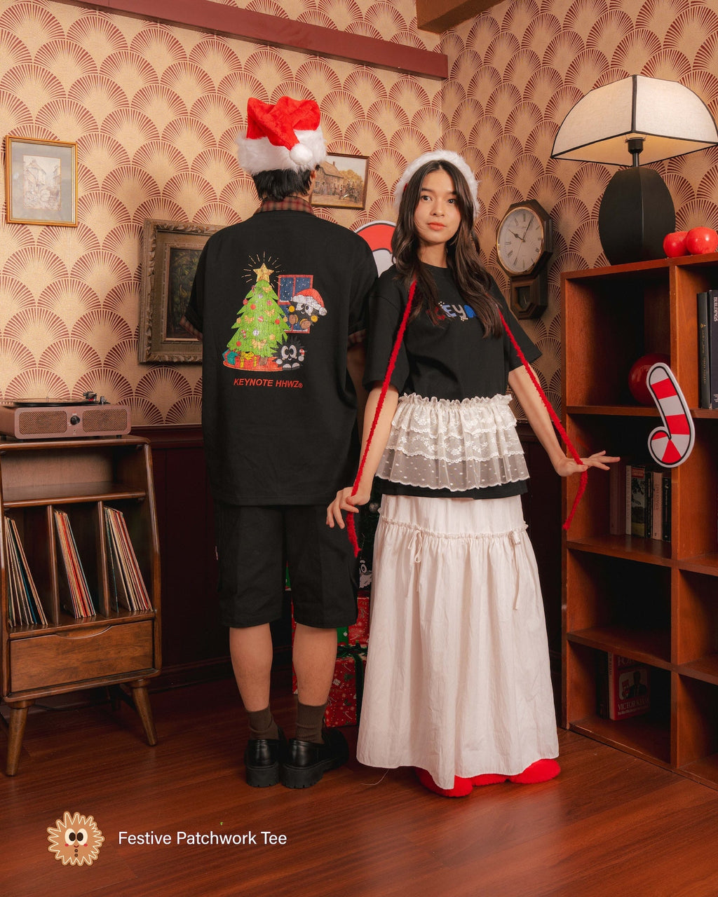 KEYNOTE | Festive Patchwork Tee Black - SWAGANZ