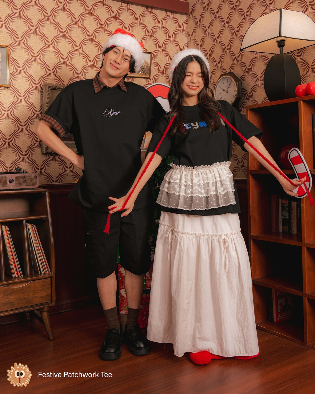 Festive Patchwork Tee Black