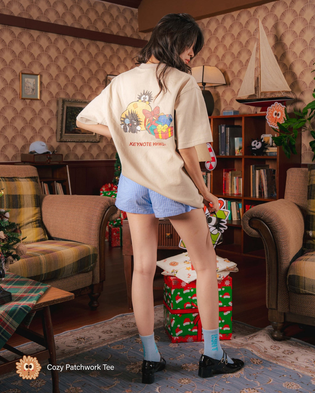 KEYNOTE | Cozy Patchwork Tee Beige - SWAGANZ