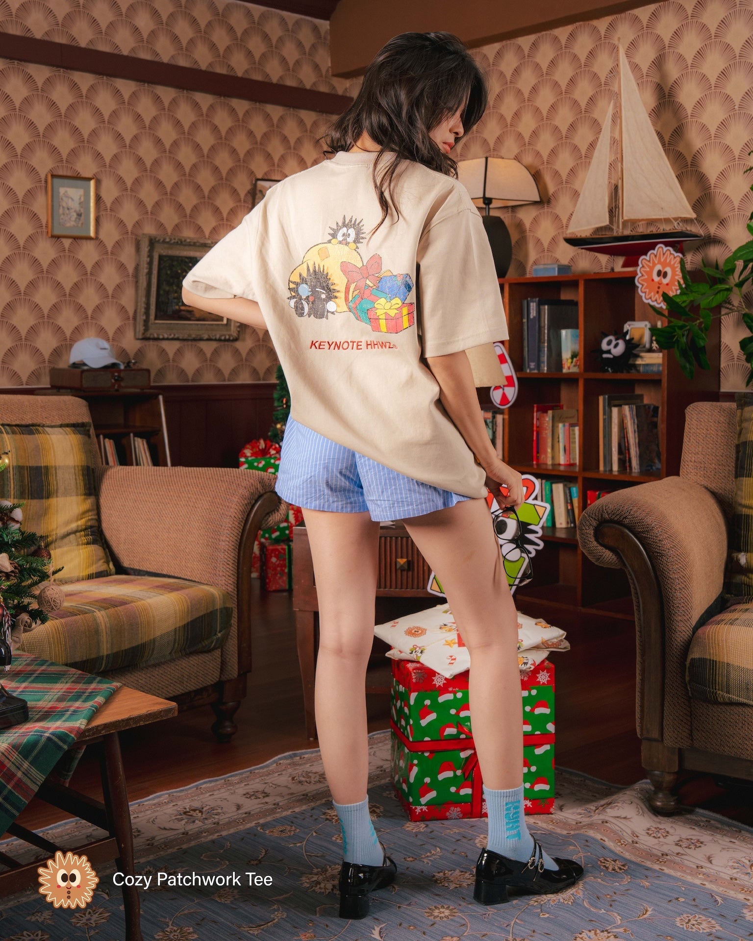 KEYNOTE | Cozy Patchwork Tee Beige - SWAGANZ