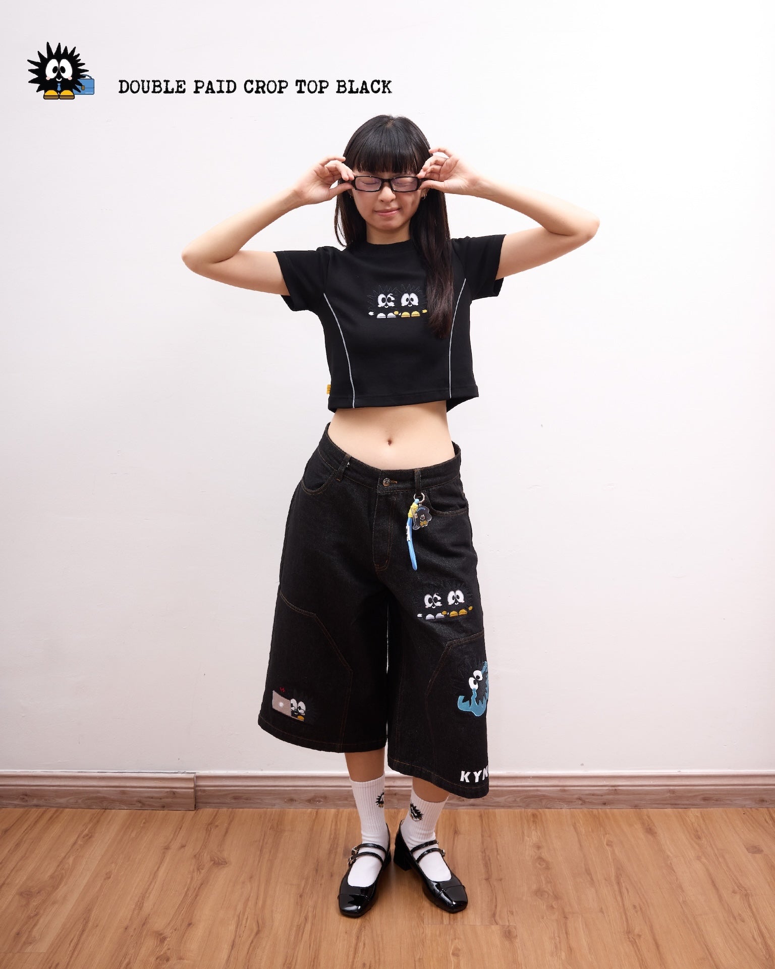 Double Paid Crop Top Black