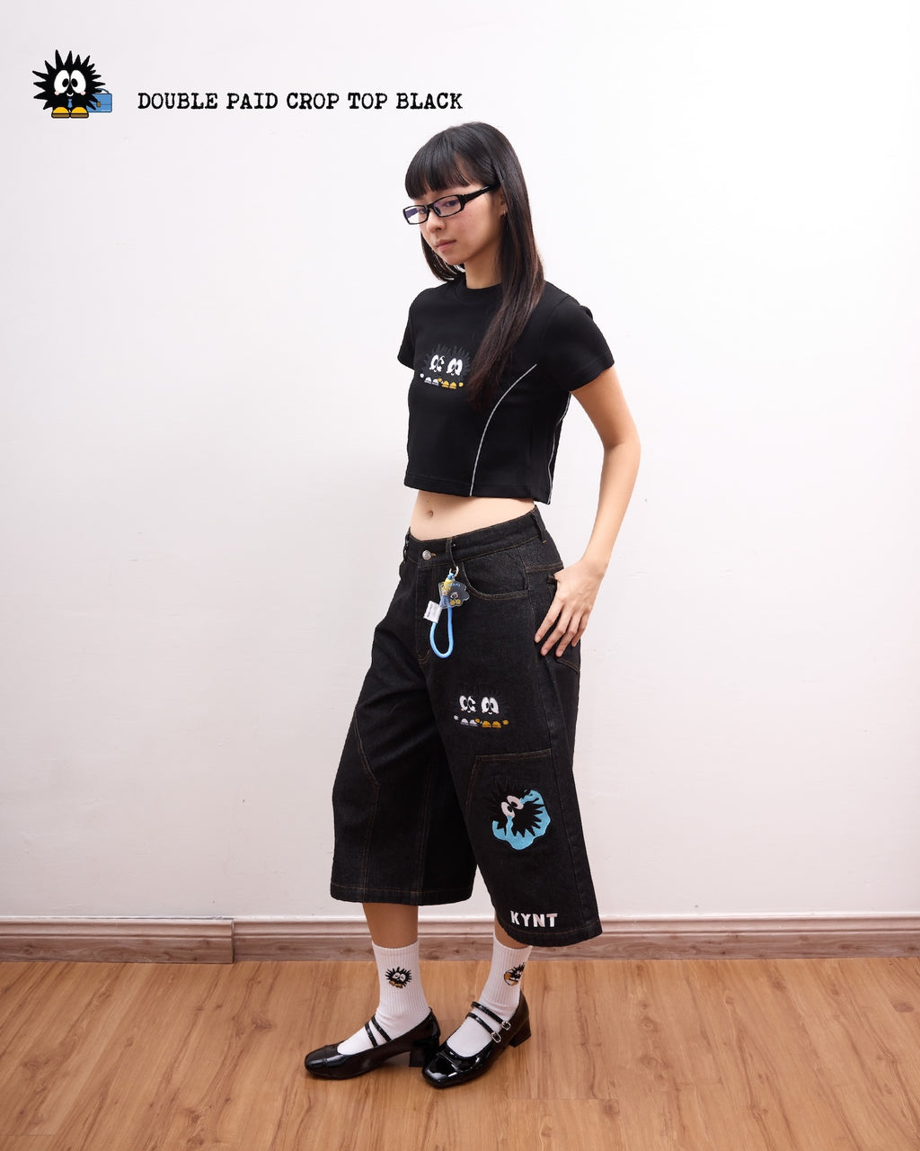 Double Paid Crop Top Black