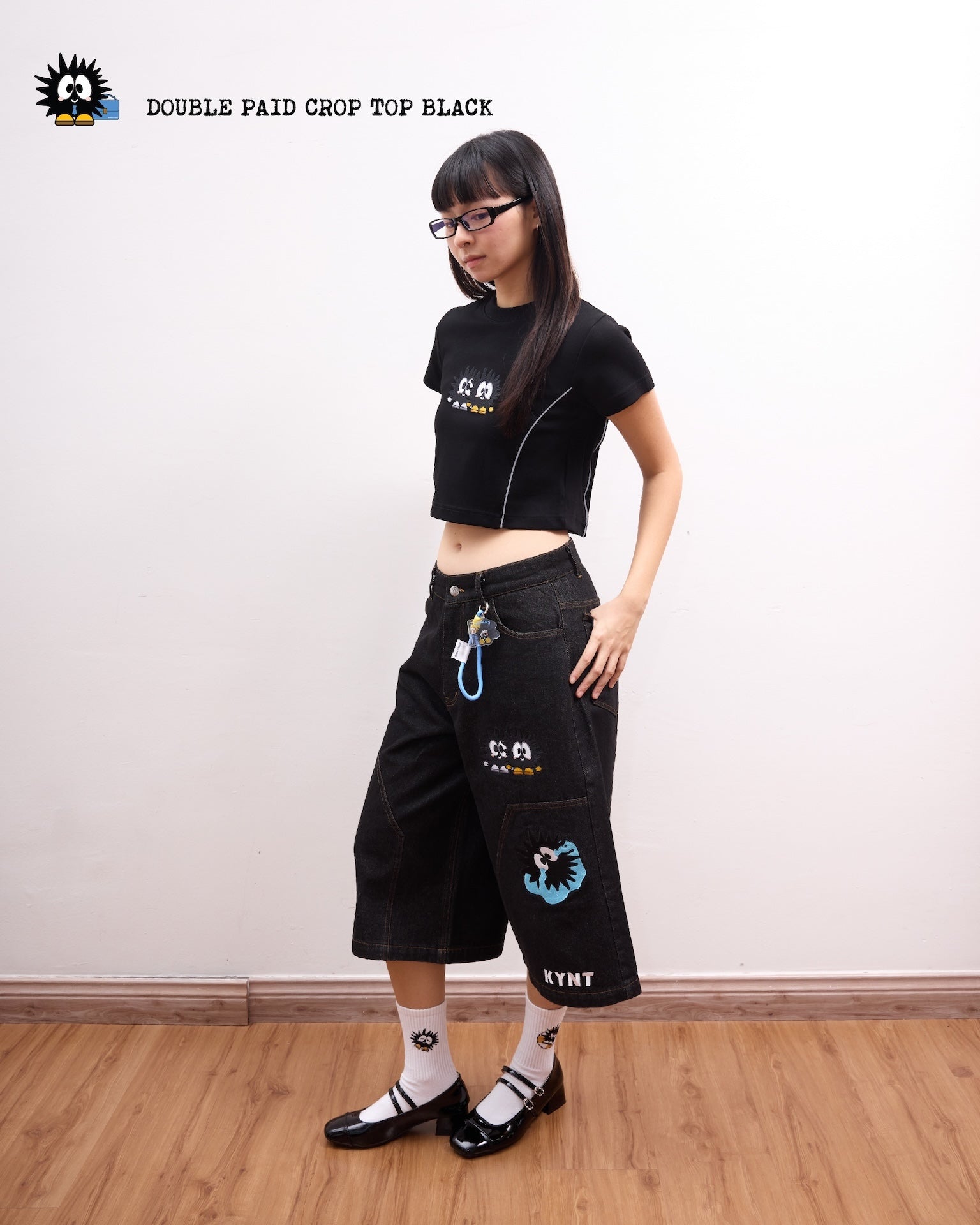 Double Paid Crop Top Black