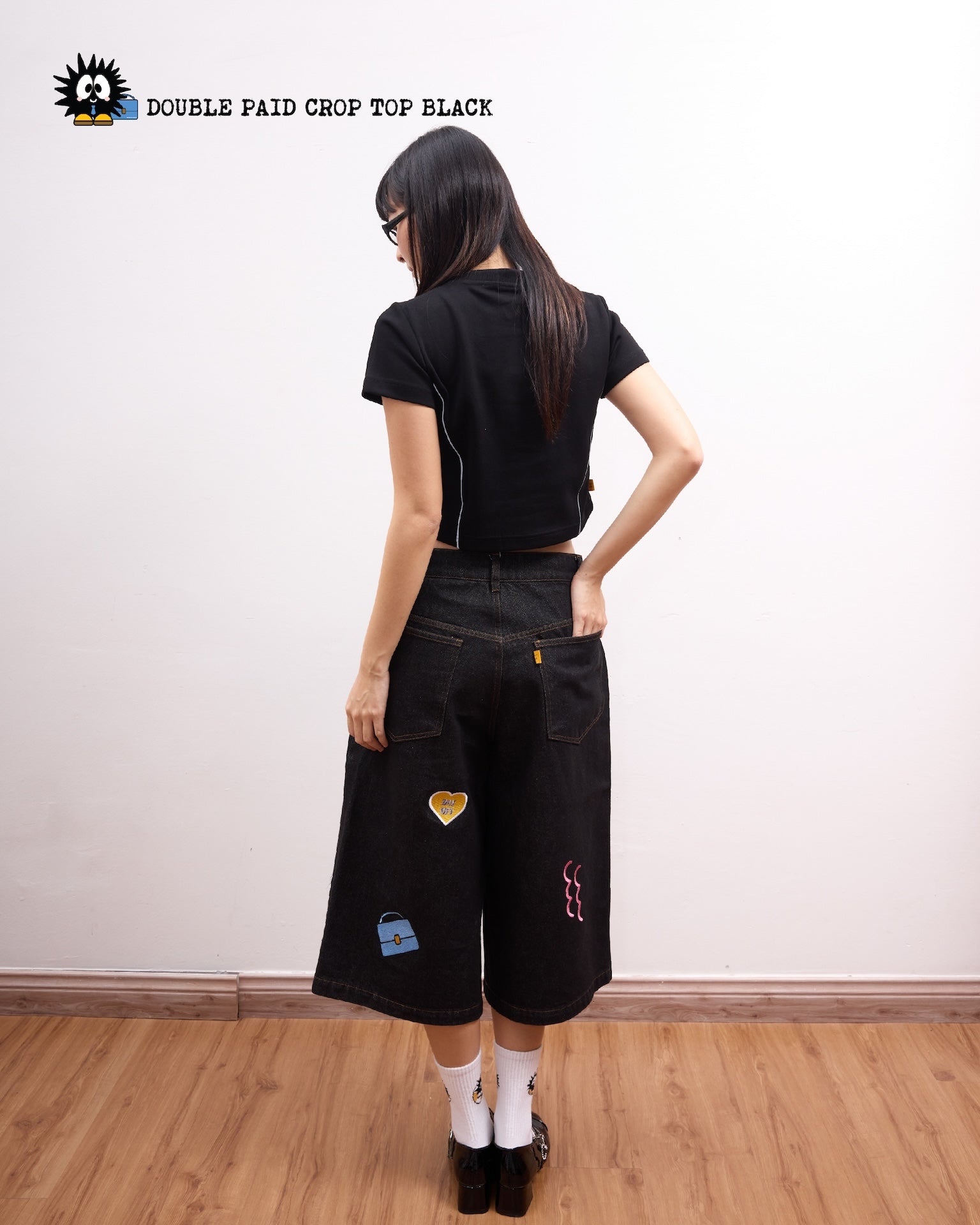 Double Paid Crop Top Black