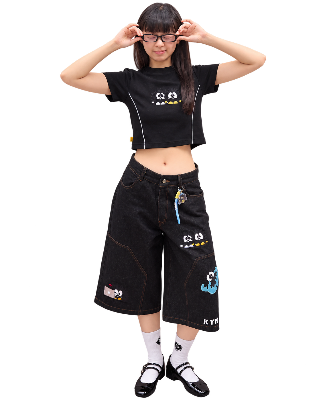 Double Paid Crop Top Black front