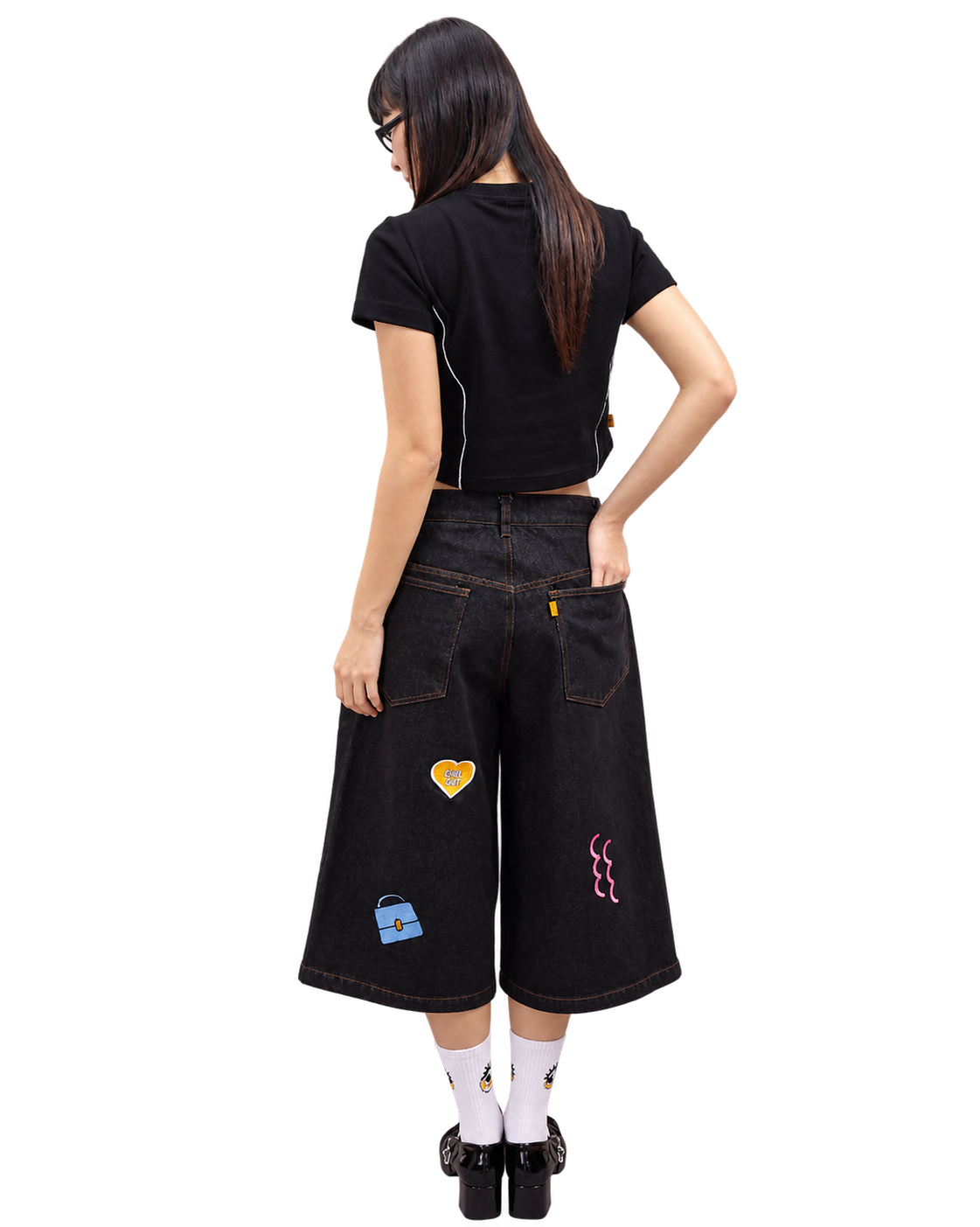 Double Paid Crop Top Black back