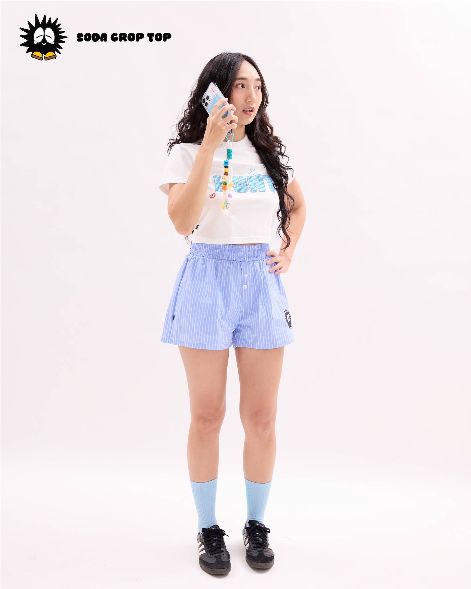 Aqua Title Crop Top White