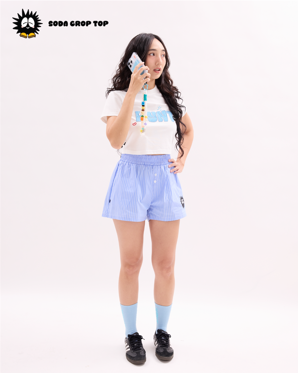 KEYNOTE | Aqua Title Crop Top White - SWAGANZ
