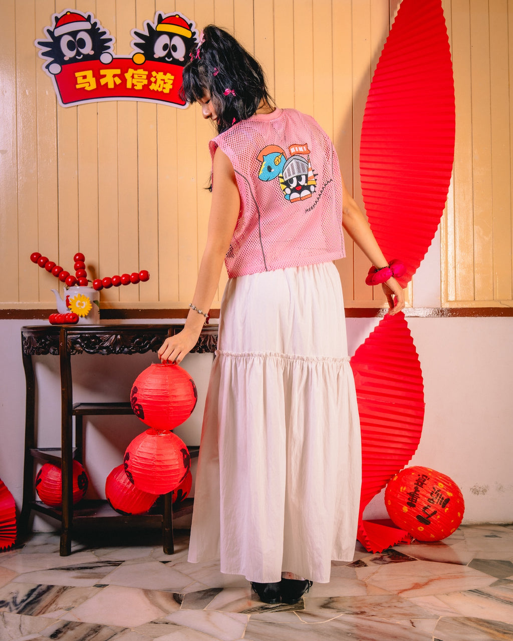 Sleeveless Mesh Crop Top Pink