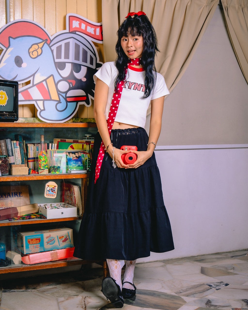 Ki-Goal Plaid Logo Crop Top White