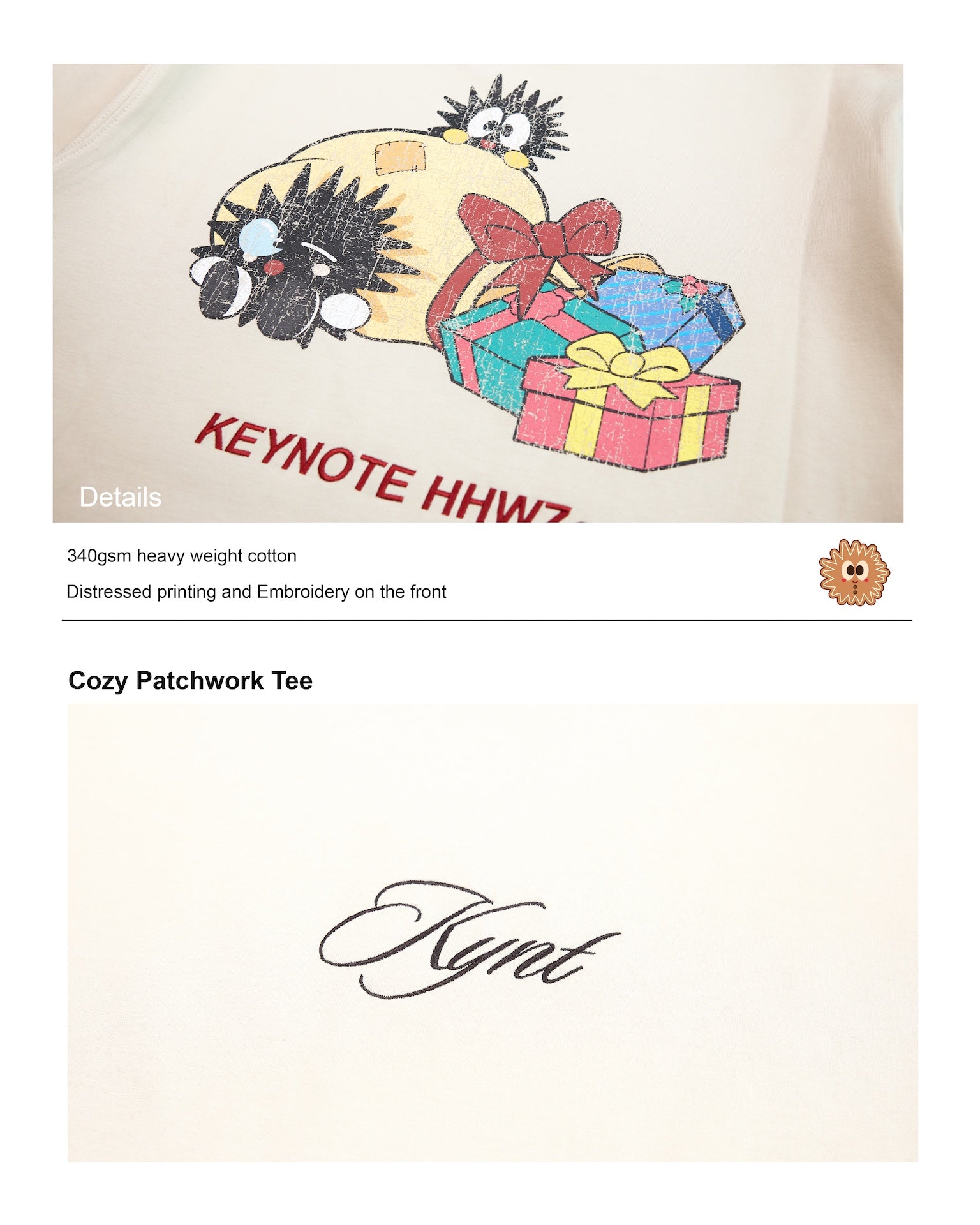 Cozy Patchwork Tee Beige