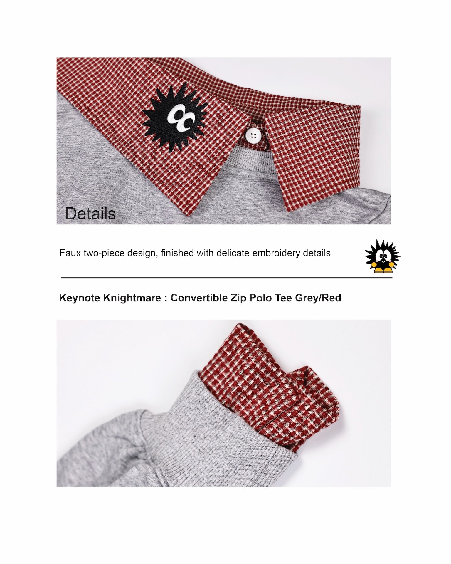Convertible Zip Polo Tee Grey/Red