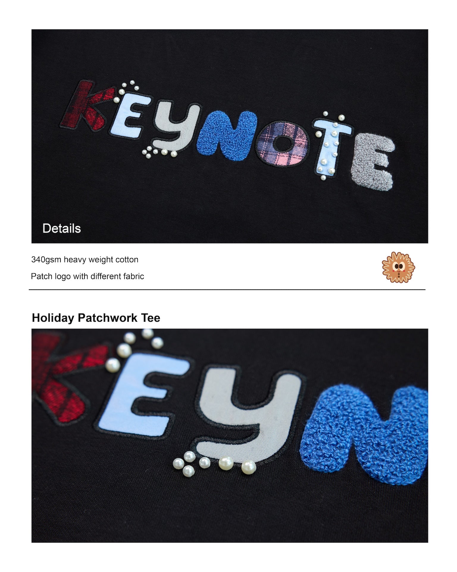 Holiday Patchwork Tee Black