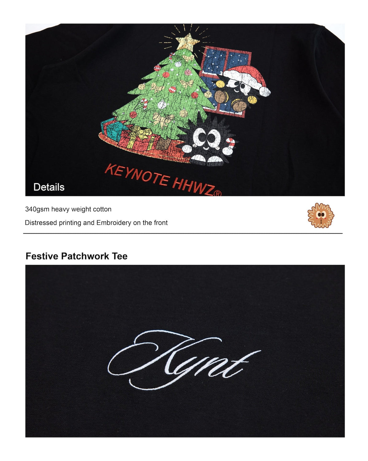 KEYNOTE | Festive Patchwork Tee Black - SWAGANZ