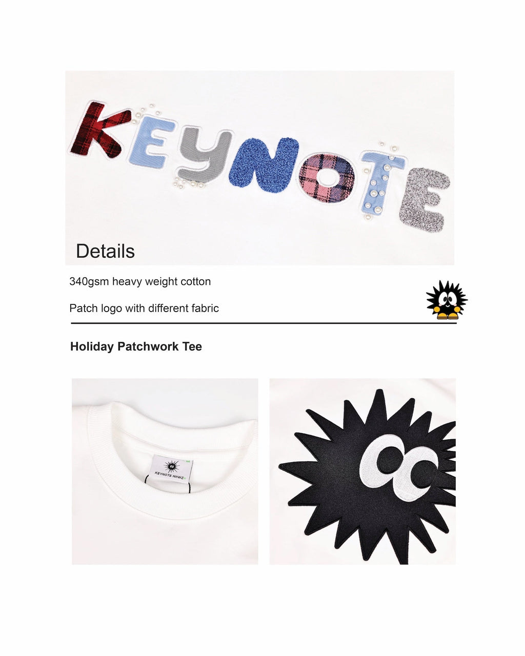 KEYNOTE | Holiday Patchwork Tee White - SWAGANZ